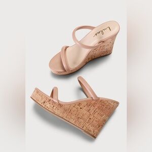 NWOT Lulus Darley Light Nude Cork Platform Wedge Sandals Size 10